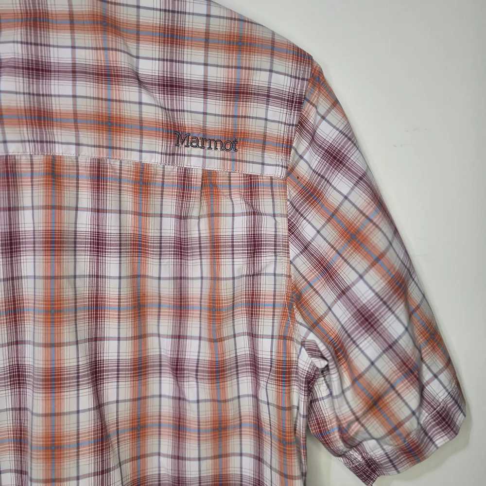 Marmot Men's Plaid Short Sleeve Button-Up Shirt Orange White Small - Picture 4 of 7
